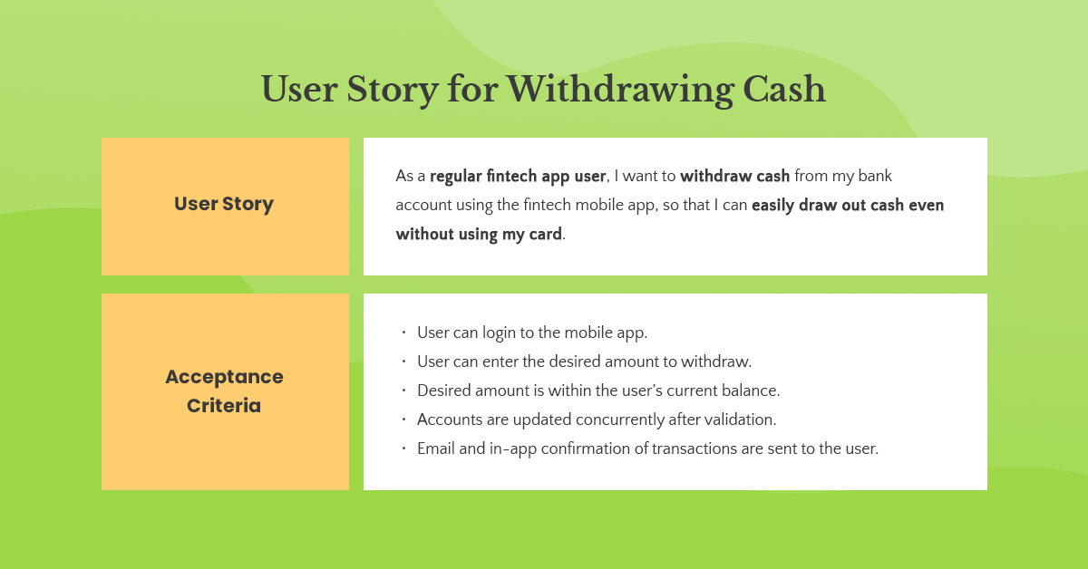 withdrawing cash user story