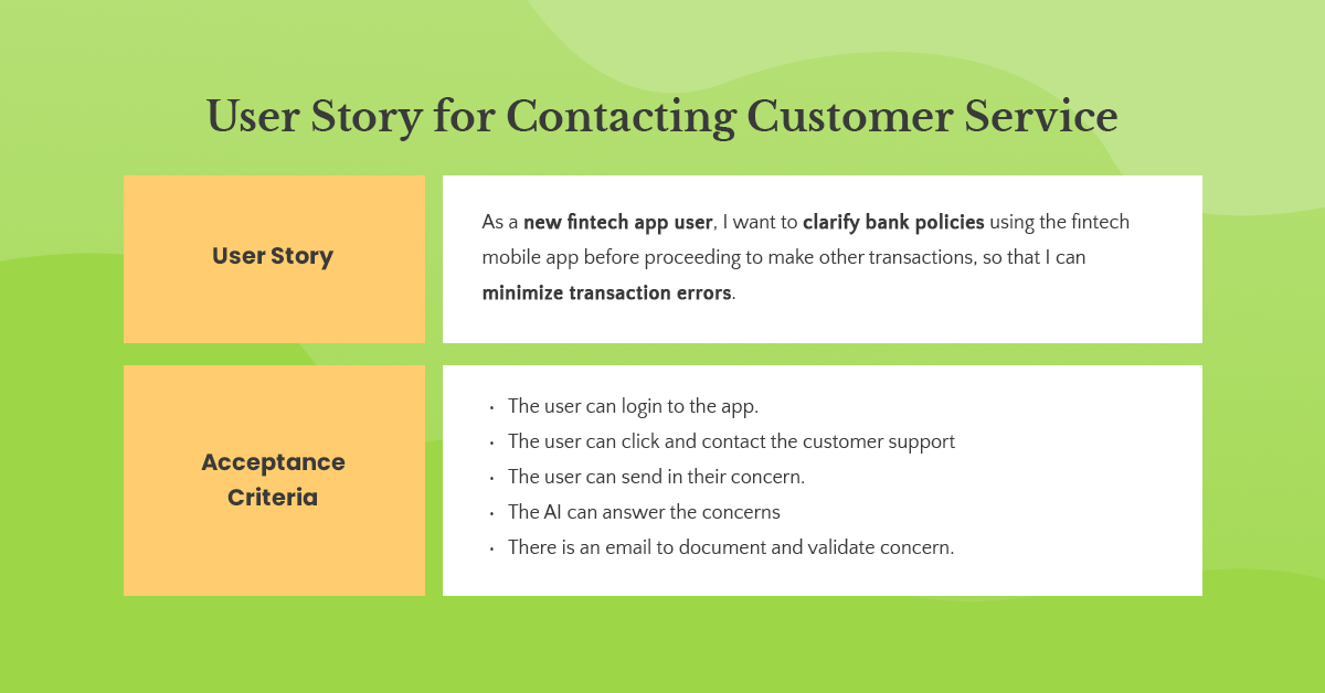 customer support user story