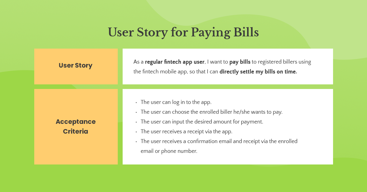 paying bills user story