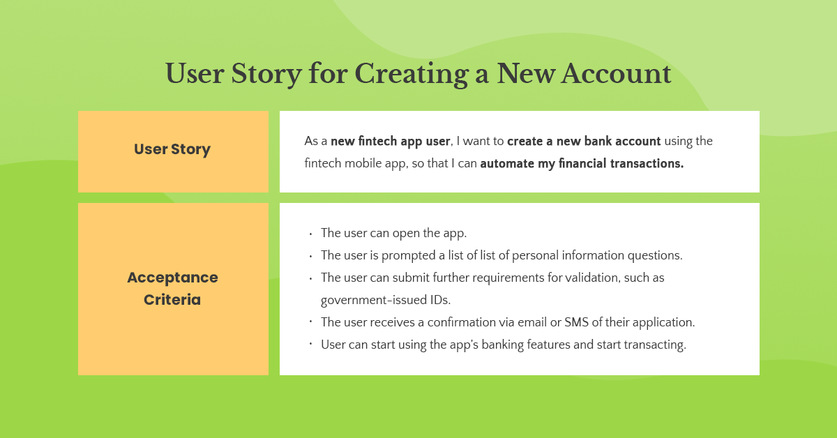 account creation user story