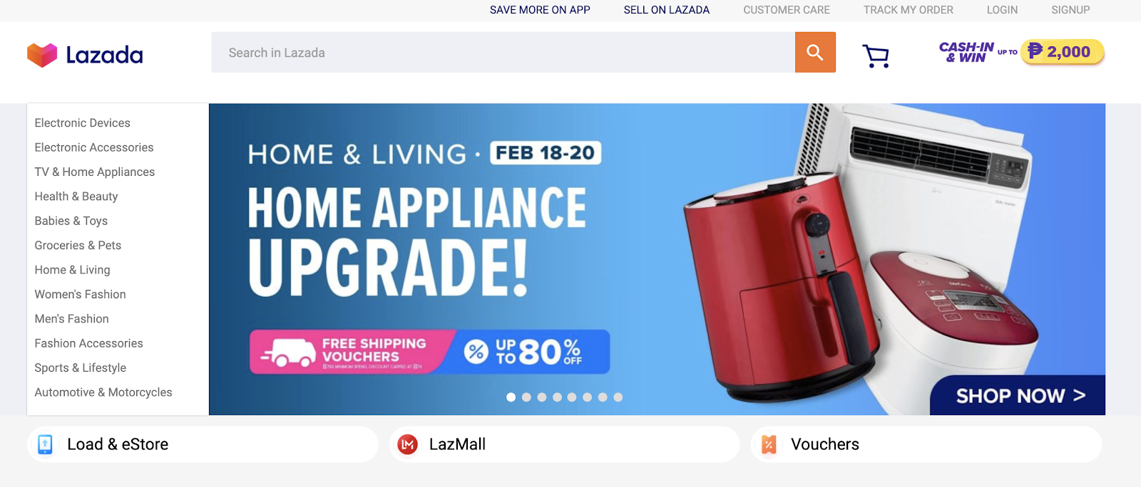 Lazada website home page