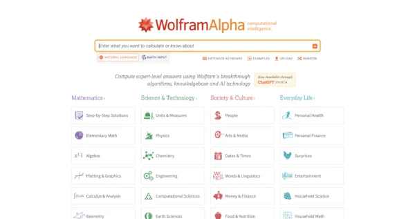 wolframalpha landing page